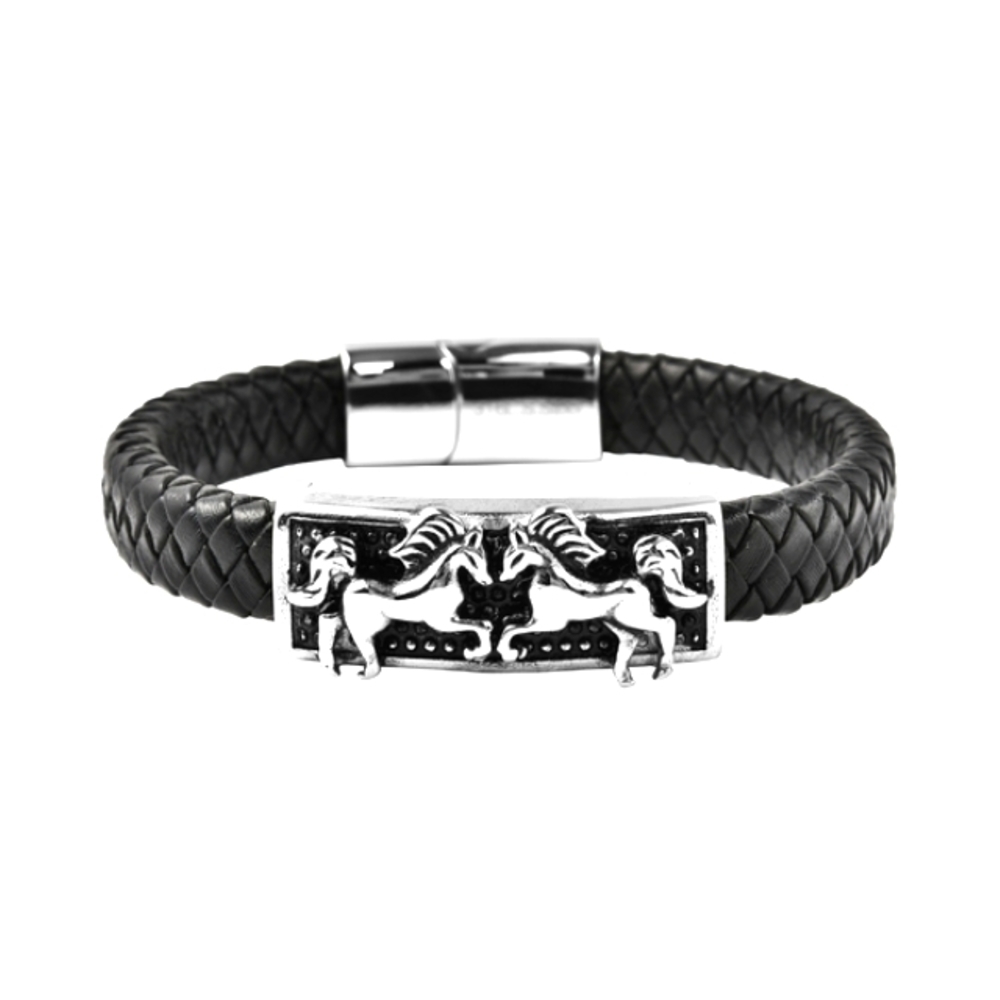 🔥SALE Genuine Leather Braided Dual Horse Bracelet in Black Oxidized Stainless